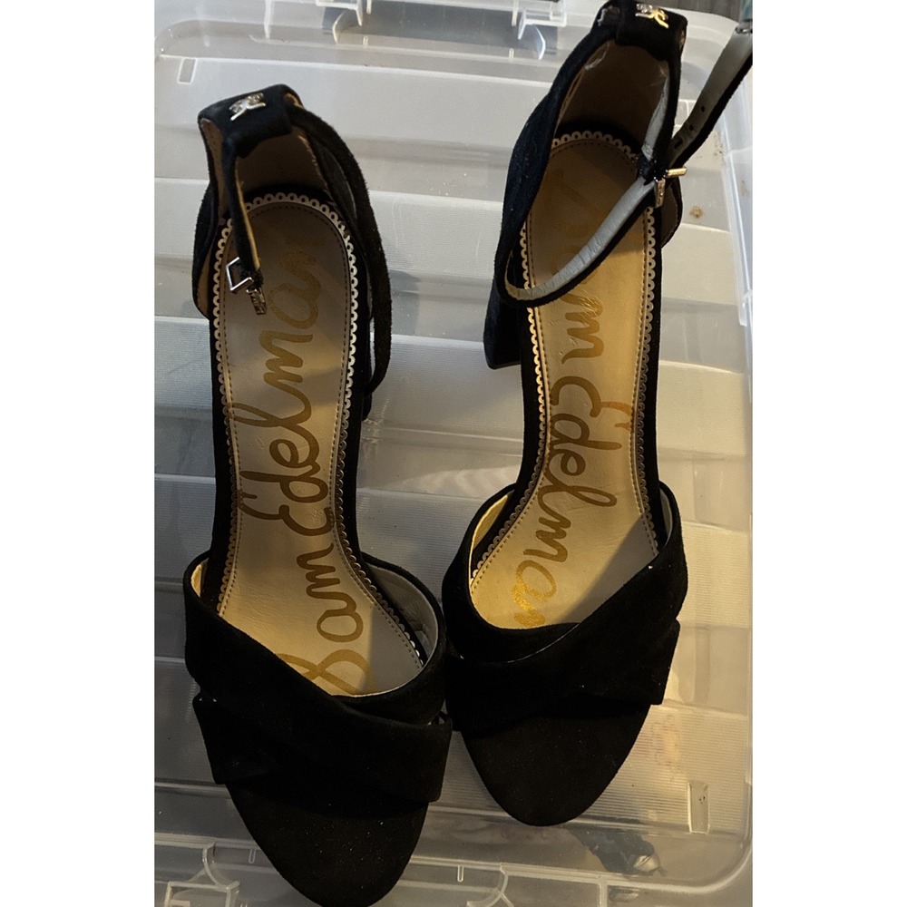 Sam Edelman Black Suede Yaro Ankle Strap Block Heel Sandals Women's 11